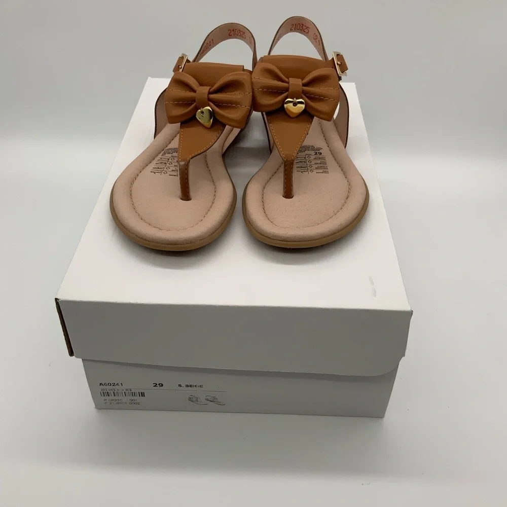 Vegan Bow T-Strap Flat Sandals for Girls Size Various